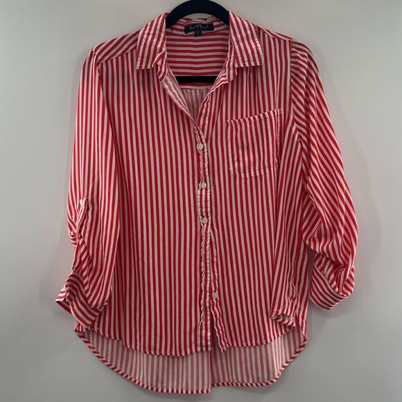 3For$20 Velvet Heart Red/White Strips Blouse size M - Picture 1 of 4